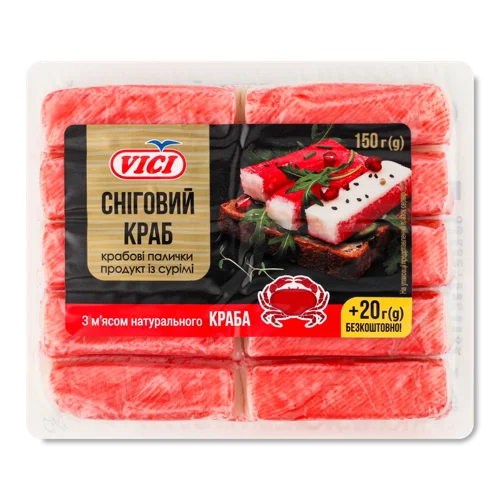 Палички Крабові З М'ясом Натурального Краба Сніговий Краб В/К, 170г