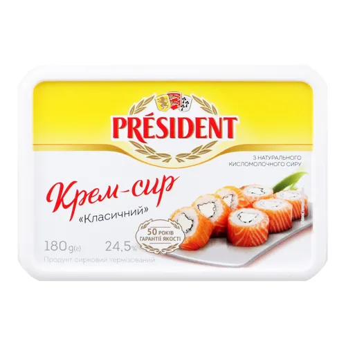 Крем-сир 24.5% термізований Класичний President п/у 180г