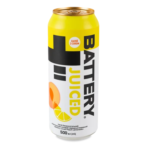 Напій Енергетичний Безалкогольний Середньогазований Peach Lemonade Juiced Battery, з/б 500мл