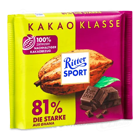 Шоколад чорний Ritter Sport «Гана» 81%, 100г