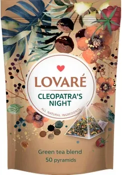 Зелений чай Lovare Ніч Клеопатри листовий з кусочками фруктів, лепестками квітів та ароматом малини 2г х 50 пірамідок