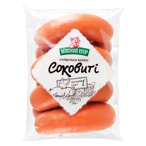 Сардельки М'ясний Хутір Соковиті перший сорт