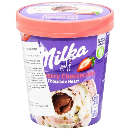 Морозиво Milka Полуничний чізкейк з шоколадною серединкою 338г