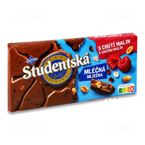 Шоколад молочний Studentska з арахісом, шматочками желе та малини, 170г