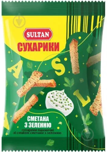 Сухарики пшеничні зі смаком сметани з зеленню "Sultan" 90г