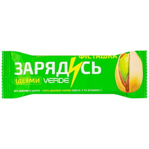 Батончик Verde Зарядись ідеями з омега-3, фісташками та білим шоколадом 30г