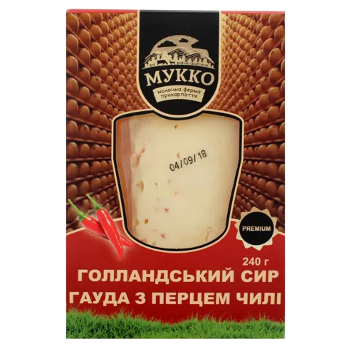 Сир 43.9% голландський з перцем чилі Гауда Мукко к/у 240г