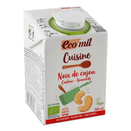 Вершки Рослинні З Кеш'ю Органічні Ecomil, Пластикова Пляшка 500мл