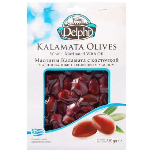 Маслини Delphi Каламата мариновані з кісточкою з оливковою олією 250г