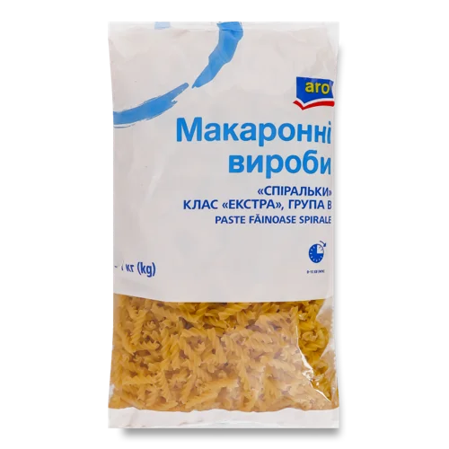Вироби Макаронні Клас Екстра Група B Спіральки Aro, В/ґ, 1кг