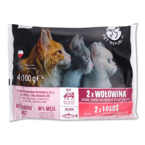 Вологий Корм Для Дорослих Котів Лосось-Яловичина Pet Republic, В/ґ, 4х100г