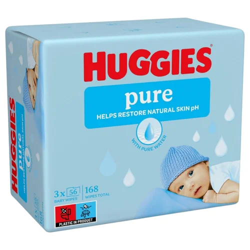 Серветки вологі Huggies Pure 2+1 168шт
