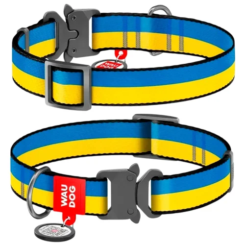 Нашийник для собак Waudog Nylon нейлоновий з QR-паспортом 28-40см/20мм з малюнком colors of freedom