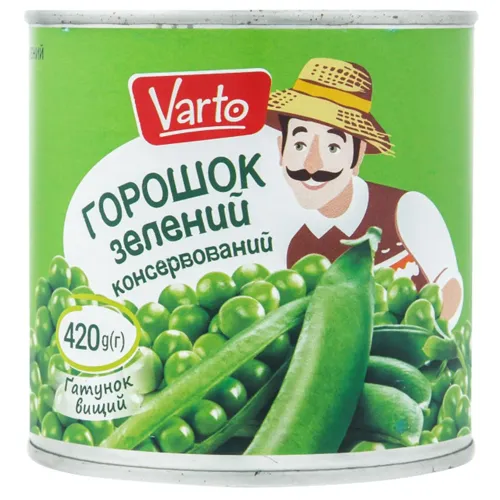 Горошок Varto зелений консервований 420г