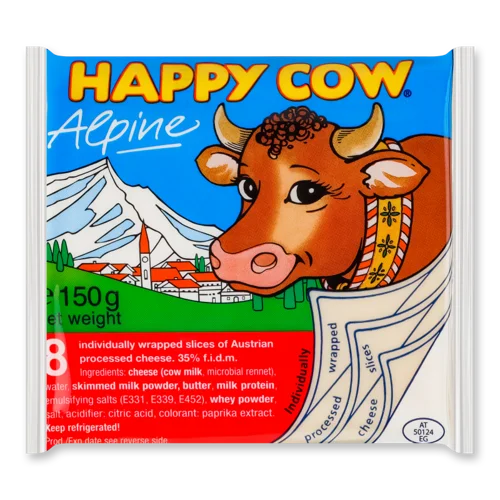 Сир Плавлений В/ґ Альпійський Happy Cow, Скибочки, 150г