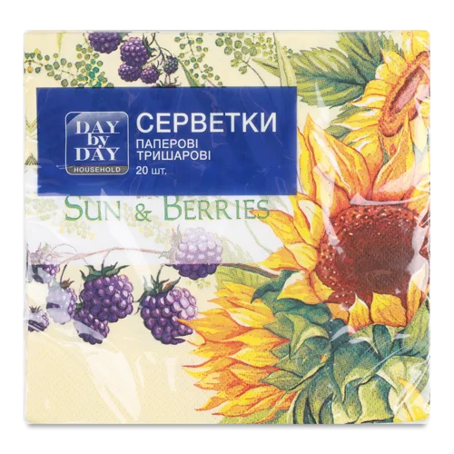 Серветки паперові 3-шарові з тисненням по периметру 33x33см Квіти Day by Day, 20шт