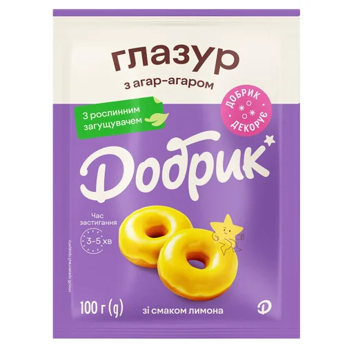 Глазур Добрик з агар-агаром зі смаком лимона жовта 100г