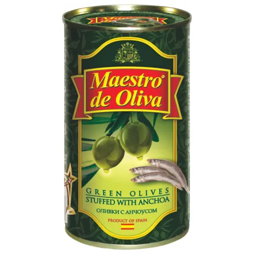 Оливки Maestro de Oliva зелені фаршировані анчоусами 350г
