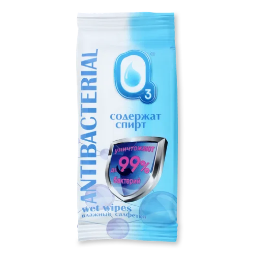 Вологі Серветки З Спиртом Antibacterial O³, 15шт