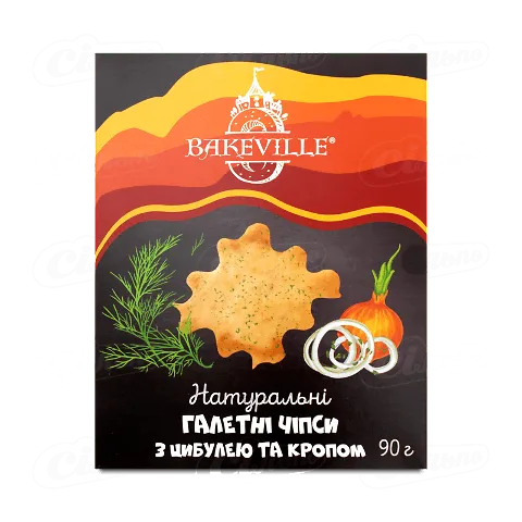 Галетні чіпси Bakeville з цибулею та кропом, 90г