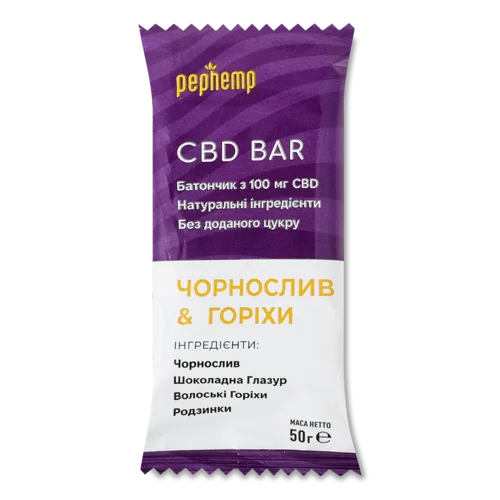 Батончик Чорнослив і Горіхи CBD Pephemp, натуральна оболонка, м/у 50г