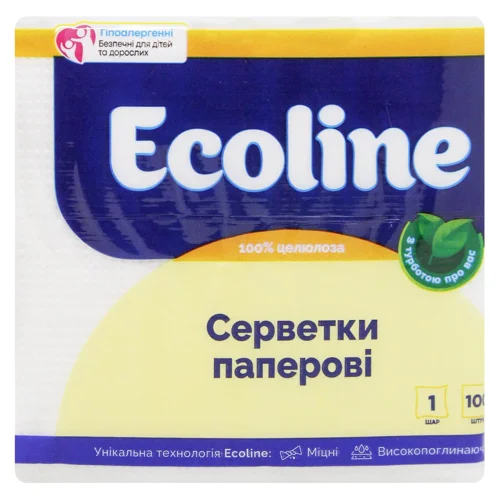 Серветки столові EcoLine одношарові білі 100шт