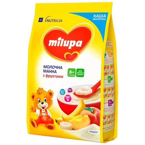 Каша дитяча Мілупа манна молочна з фруктами з 6 місяців 230г Польща