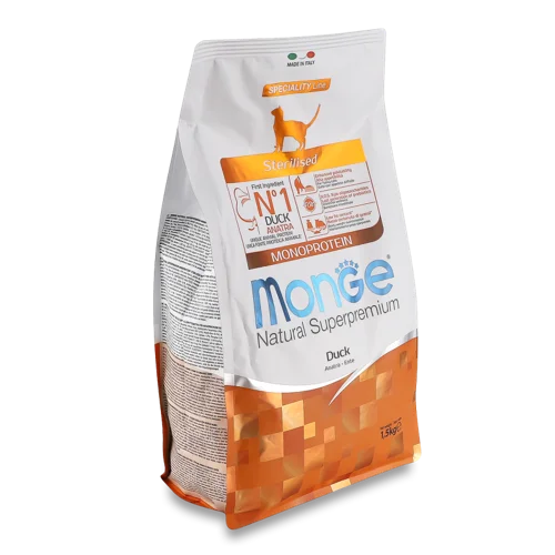 Корм Сухий Збалансований Для Стерилізованих Котів З М'ясом Качки Monoprotein Natural Superpremium Monge, в/к, 1.5кг