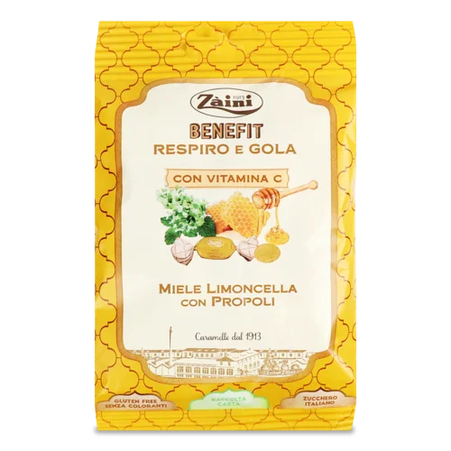 Льодяники Zaini, Вищого Ґатунку, Смак Меду Та Лимону, 100г