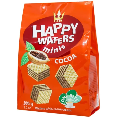 Вафлі Flis Happy Wafers з начинкою какао 200г