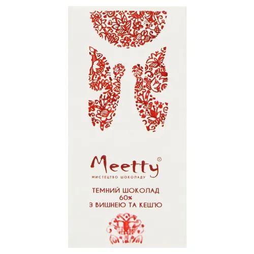 Шоколад чорний Meetty з вишнею та кеш'ю 60% 70г