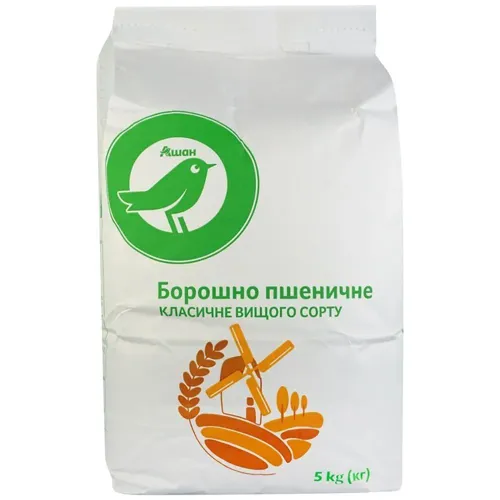 Борошно Ашан пшеничне класичне вищого гатунку 5кг