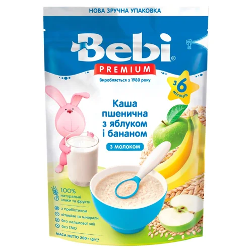 Каша молочна Bebi Premium пшенична з яблуком та бананом для дітей з 6 місяців 250г