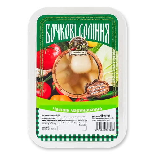 Часник Маринований В/ґ Бочкові Соління ПП Діана-М, Лоток 450г