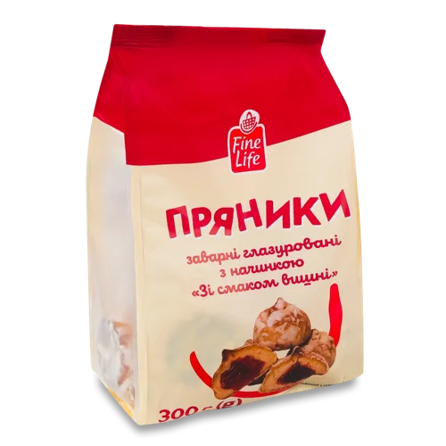 Пряники Заварні Глазуровані з Вишневою Начинкою, Fine Life, м/у, 300г