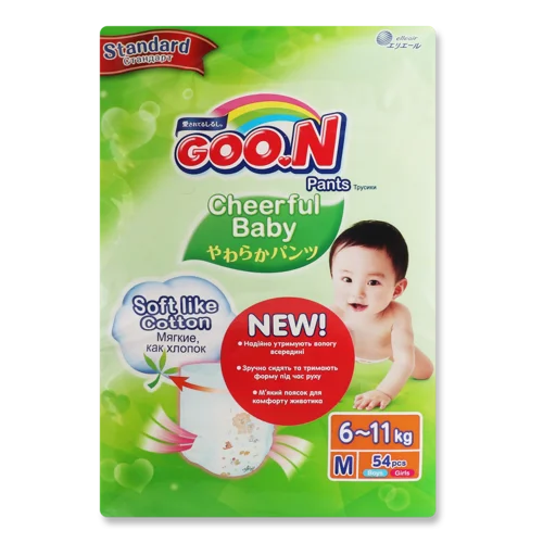 Дитячі Трусики-підгузники Cheerful Baby Goo.N, 6-11 кг, M, 54 шт, в/ґ