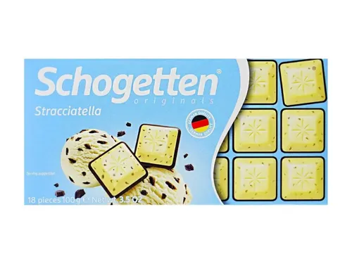 Шоколад білий Schogetten зі шматочками смажених подрібнених какао-бобів та чорним шоколадом 100г