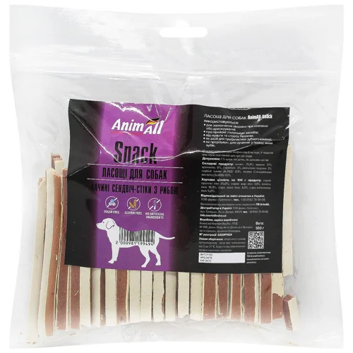 Ласощі для собак AnimAll Snack качині сендвіч-стіки з рибою 500г