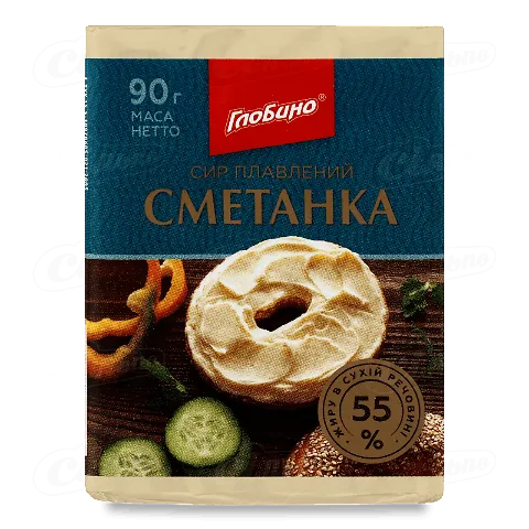 Сир плавлений «Глобино» «Сметанка» скибковий 55%, 90г