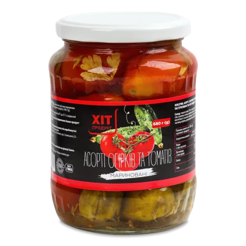 Асорті Овочеве Мариноване: Огірки Та Томат, с/б 680г