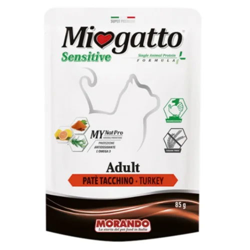 Корм вологий Miogatto Sensitive Monoprotein з індичкою для котів 85г