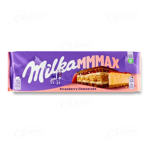 Шоколад Milka Strawberry Cheesecake молочний з начинкою зі смаком чізкейку, полуничною начинкою та печивом 300г