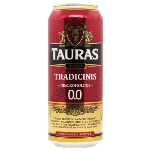 Пиво Tauras Tradicinis світле безалкогольне 0,5л