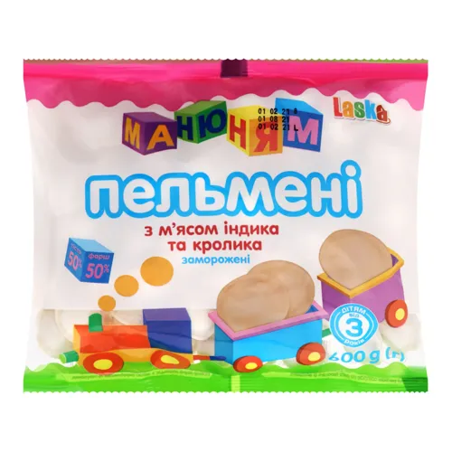 Пельмені Laska Ма-ню-ням з м'ясом індика та кролика 600г
