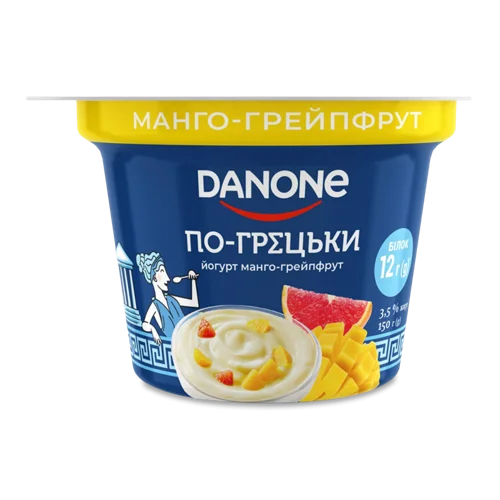 Йогурт 3.5% з Манго-грейпфрут, натуральний, по-грецьки, Danone, ст 150г