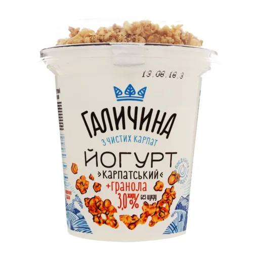Йогурт 3% Без цукру з гранолою Карпатський Галичина ст 275г