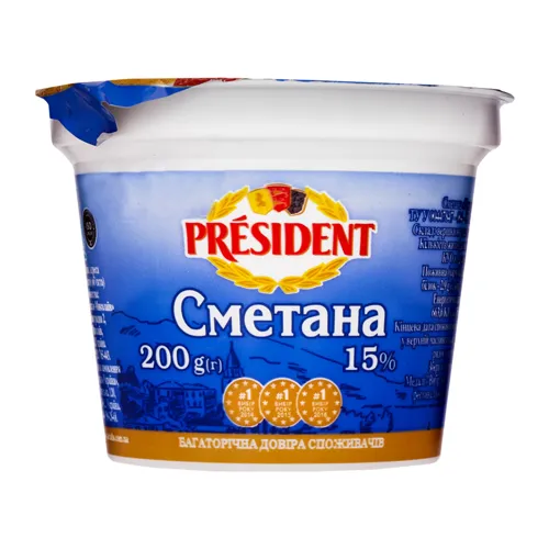Сметана 15% President ст 200г