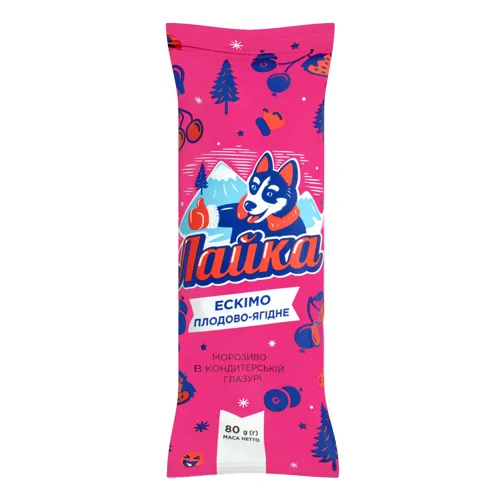 Морозиво ескімо плодово-ягідне у кондитерській глазурі Лайка м/у 80г