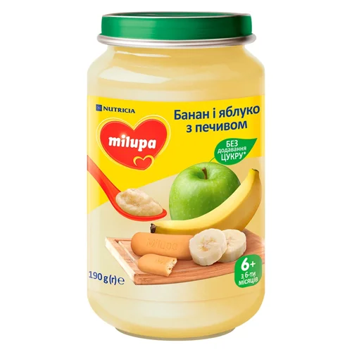 Пюре Milupa Банан та яблуко з печивом 190г
