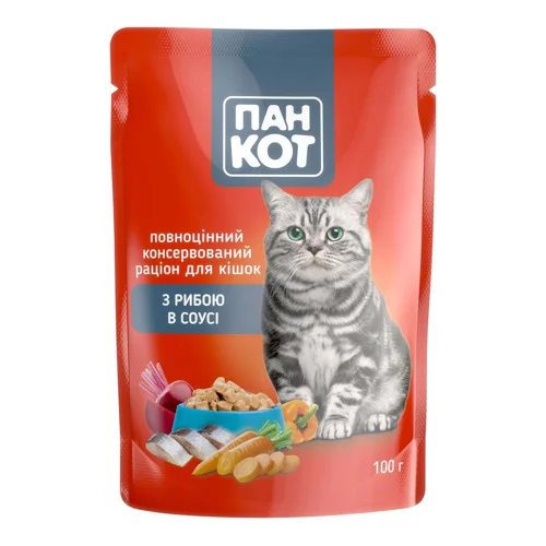 Корм вологий Пан Кот з рибою в соусі для котів 100г